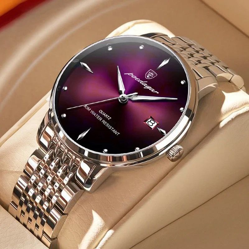 POEDAGAR 3ATM WATER RESISTANT DATE DISPLAY STAINLESS STEEL FINISH