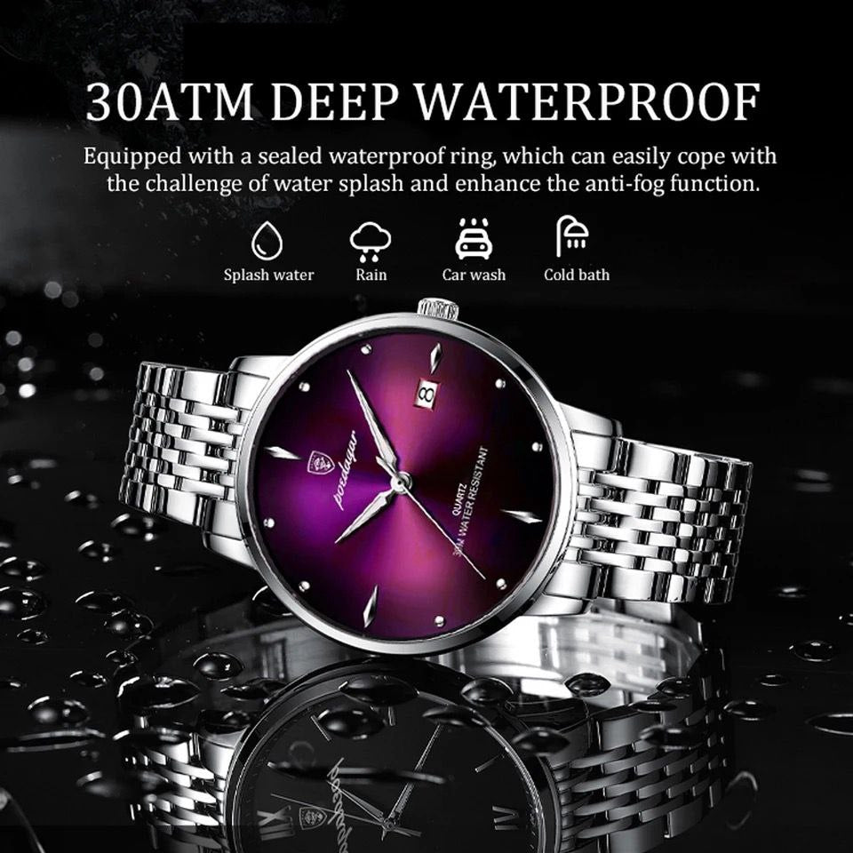 POEDAGAR 3ATM WATER RESISTANT DATE DISPLAY STAINLESS STEEL FINISH