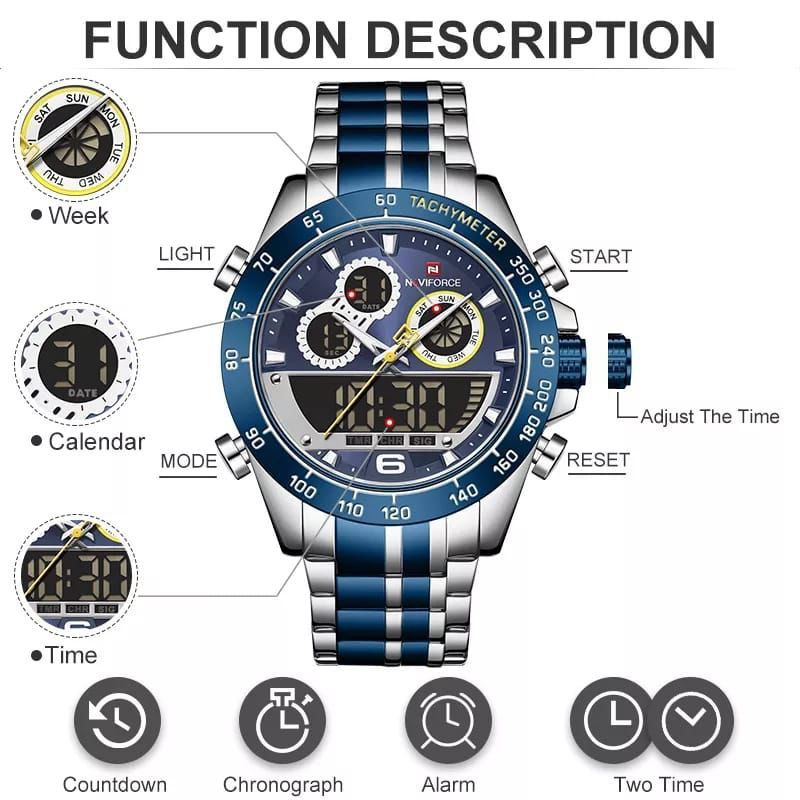 MEN NAVIFORCE NF 9188 ANALOGUE&DIGITAL DISPLAY GOLD SILVER BLUE