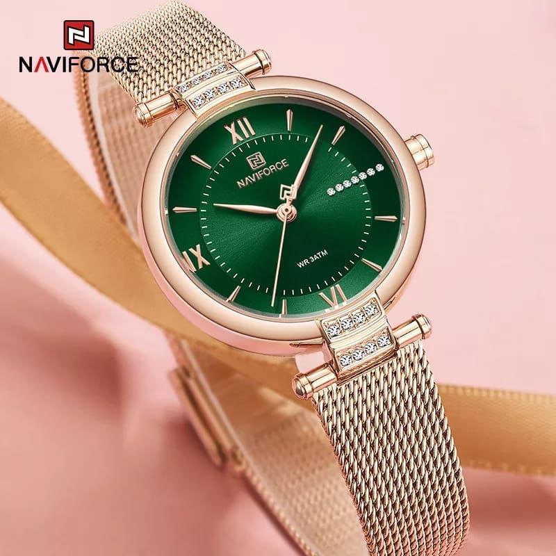 NAVIFORCE LADIES NF 5019 MESH ADJUSTABLE STRAP WATERPROOF ROSE GOLD GREEN ROSE GOLD BLUE