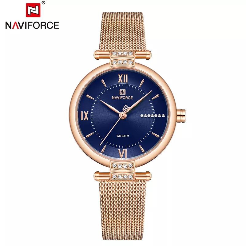 NAVIFORCE LADIES NF 5019 MESH ADJUSTABLE STRAP WATERPROOF ROSE GOLD GREEN ROSE GOLD BLUE
