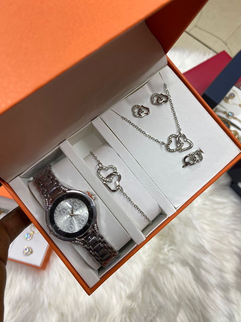 A SET OF WATCH BRACELET RING NECKLACE EARRINGS