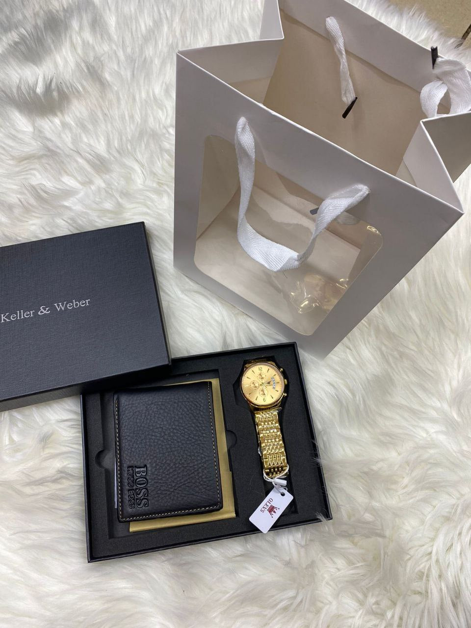 MEN SET WALLET CHRONOGRAPH WATCH BOX BAG