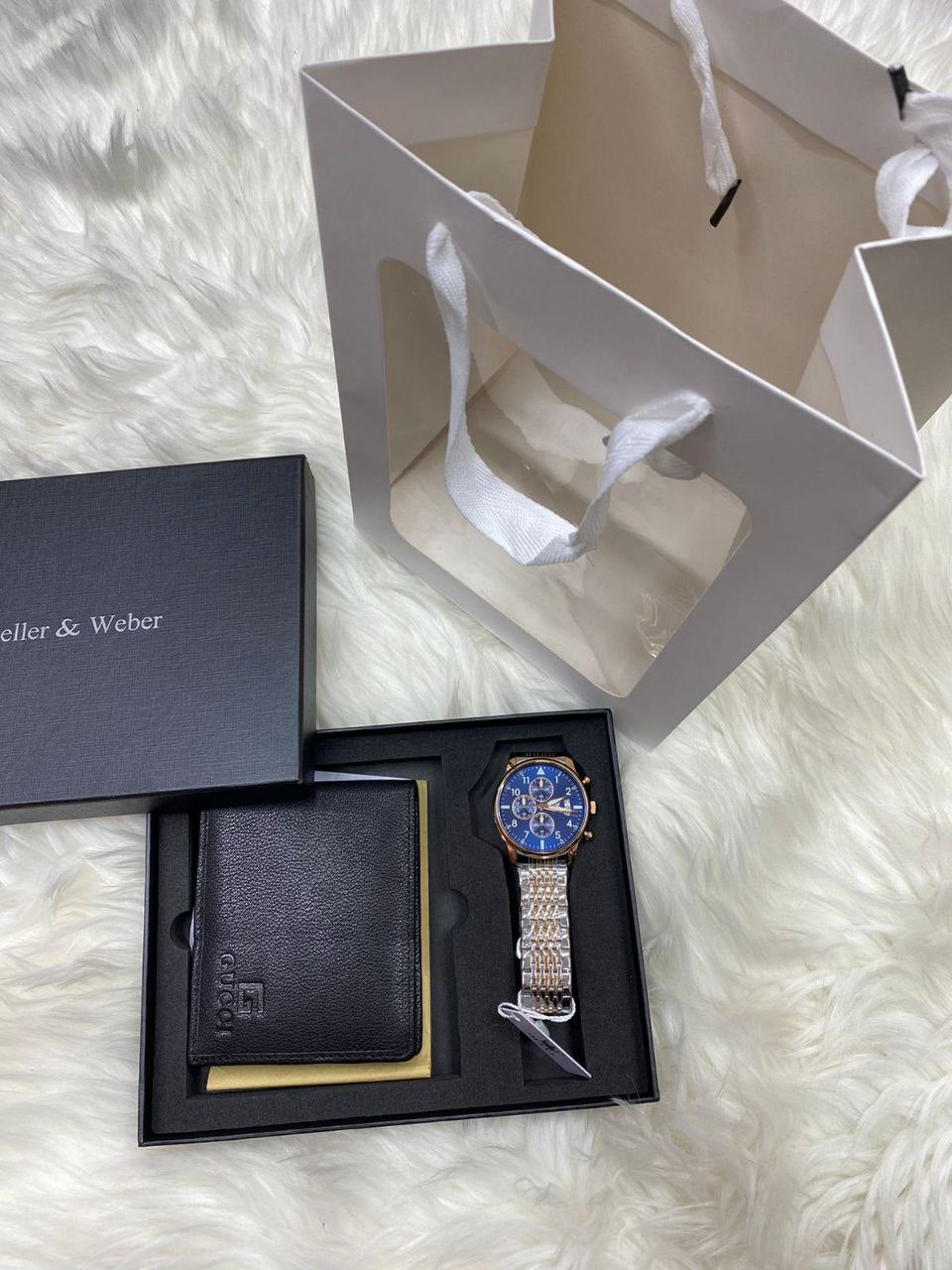 MEN SET WALLET CHRONOGRAPH WATCH BOX BAG