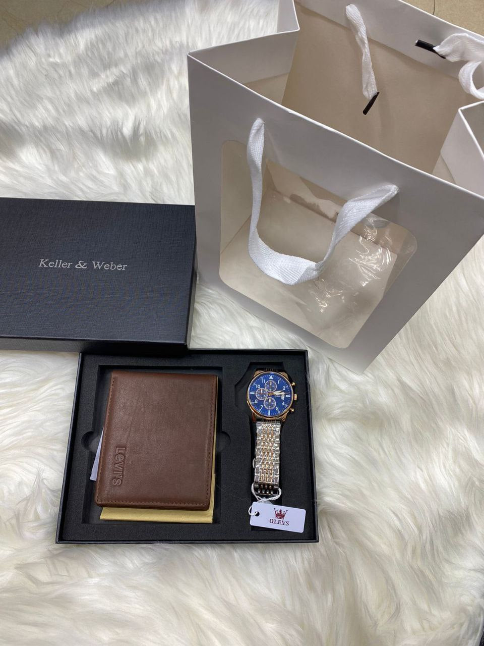 MEN SET WALLET CHRONOGRAPH WATCH BOX BAG