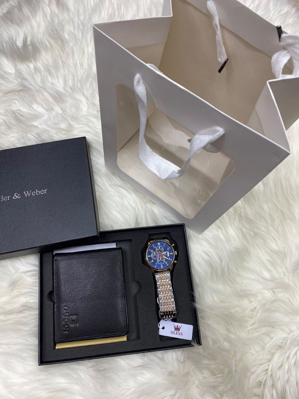 MEN SET WALLET CHRONOGRAPH WATCH BOX BAG