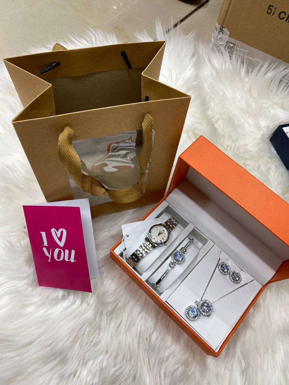 FEW REMAINING SETS SET OF WATCH NECKLACE EARRINGS RING BRACELET + CARD AND BAG