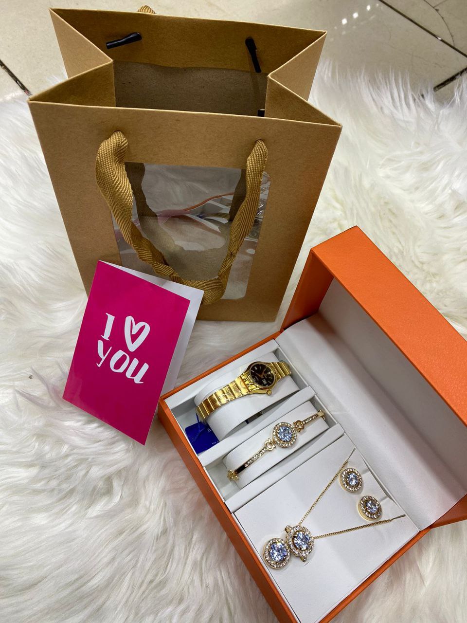 FEW REMAINING SETS SET OF WATCH NECKLACE EARRINGS RING BRACELET + CARD AND BAG