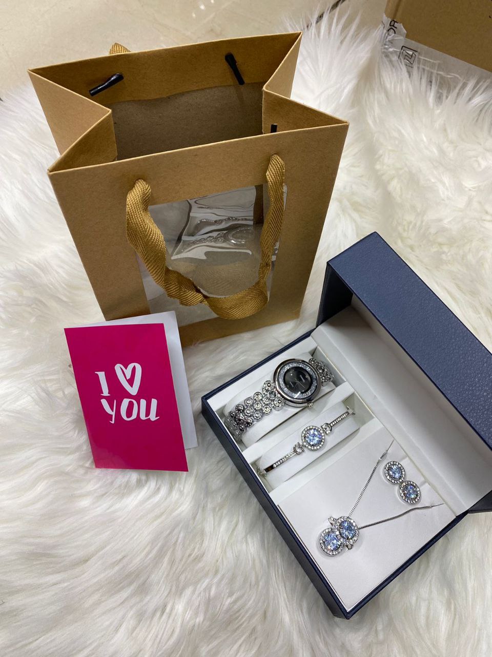 FEW REMAINING SETS SET OF WATCH NECKLACE EARRINGS RING BRACELET + CARD AND BAG