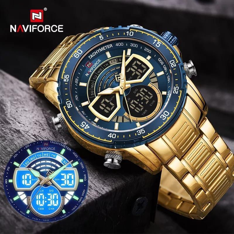 MEN NAVIFORCE NF 9189 ANALOGUE&DIGITAL DISPLAY GOLD BLUE SILVER BLUE