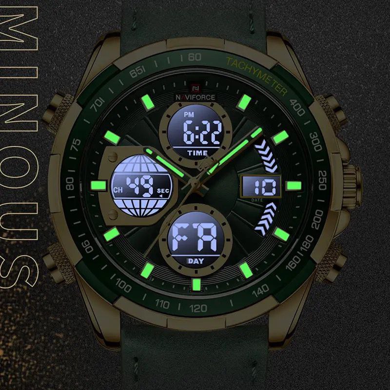 MEN NAVIFORCE NF 9197 ANALOGUE&DIGITAL DISPLAY BLACK BROWN BLUE GREEN GOLD GREEN SILVER