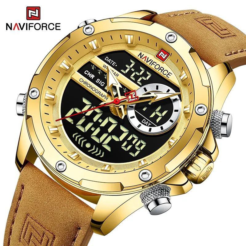 MEN NAVIFORCE NF 9208 ANALOGUE&DIGITAL DISPLAY GOLD BROWN BLACK ,DARK BROWN