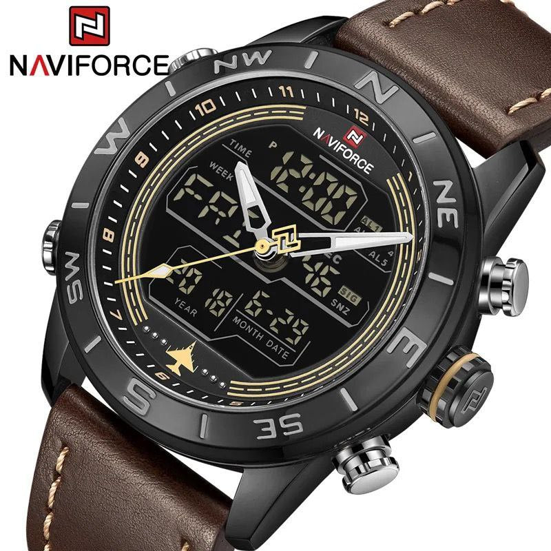 MEN NAVIFORCE NF9144 ANALOGUE&DIGITAL DISPLAY BLACK DARK BROWN