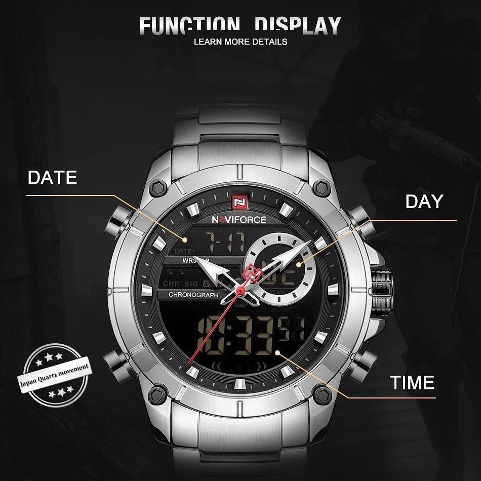 MEN NAVIFORCE NF 9163 ANALOGUE&DIGITAL DISPLAY GOLD SILVER BLACK