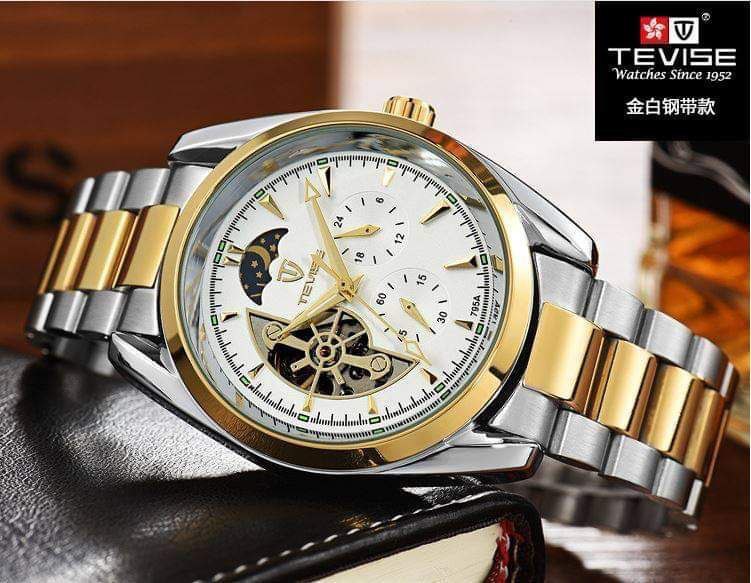 TEVISE AUTOMATIC GENTS WATCH COMES A BRANDED BOX TWO TONE BLACK FACE TWO TONE WHITE FACE TWO TONE BLUE FACE