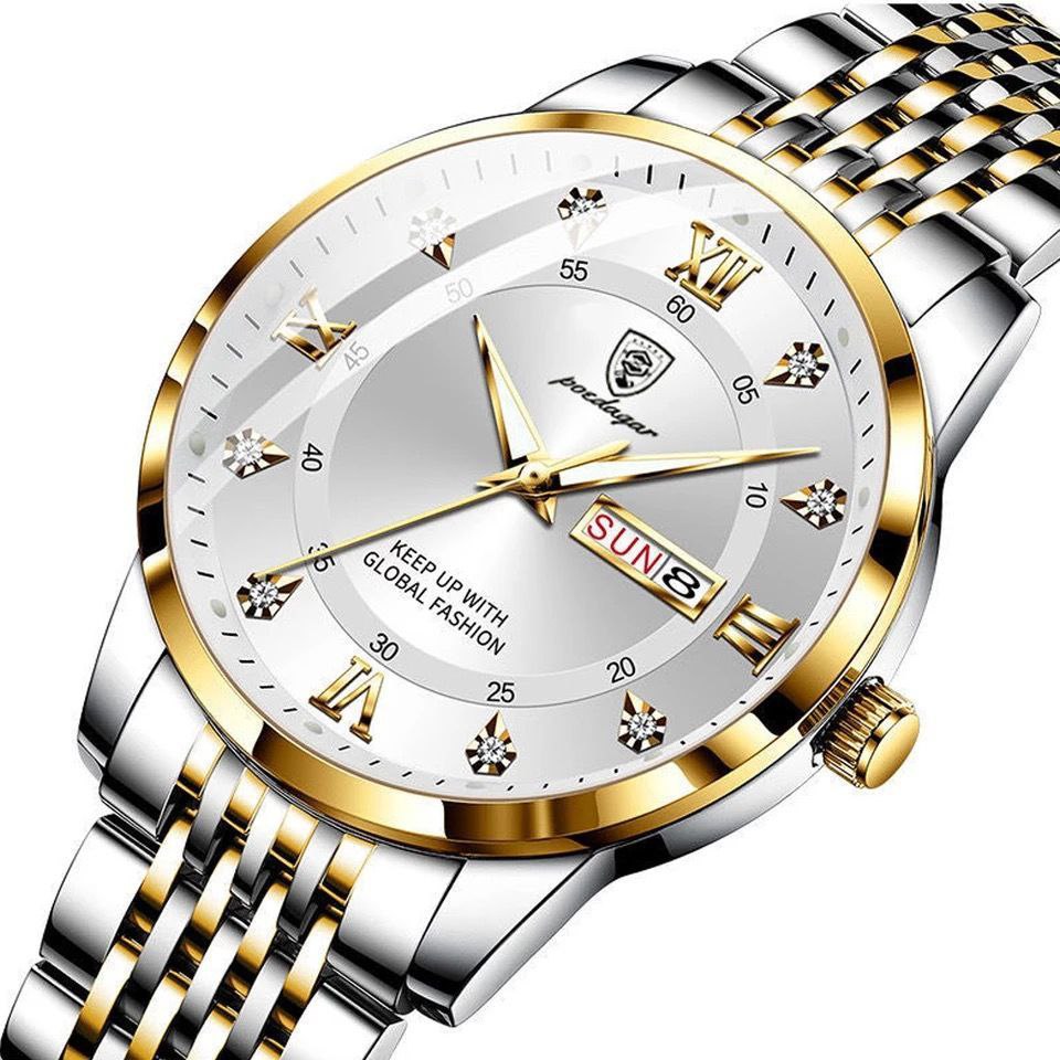 POEDAGAR MEN 836 3ATM WATER RESISTANT DAY AND DATE DISPLAY STAINLESS STEEL FINISH COLOURS TWOTONE WHITE FACE TWOTONE BLACK FACE SILVER BLACK FACE