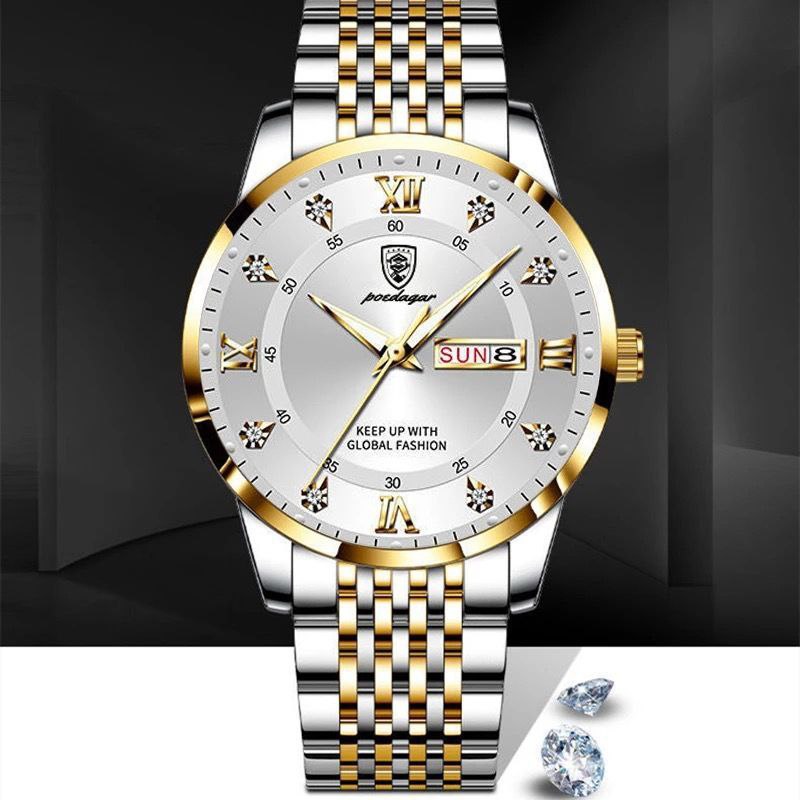 POEDAGAR MEN 836 3ATM WATER RESISTANT DAY AND DATE DISPLAY STAINLESS STEEL FINISH COLOURS TWOTONE WHITE FACE TWOTONE BLACK FACE SILVER BLACK FACE