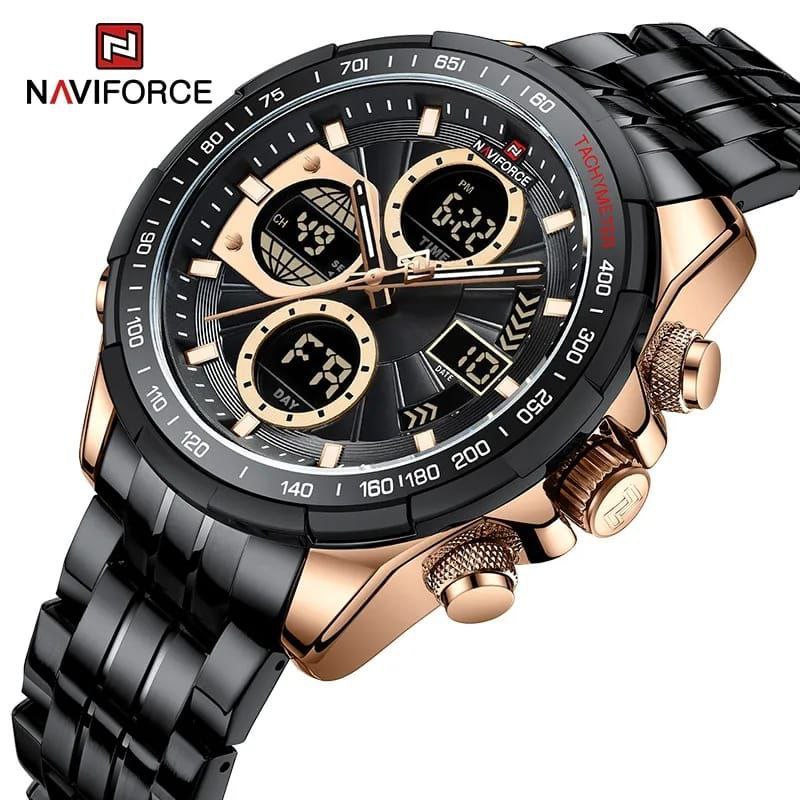 NAVIFORCE MEN NF 9171 SILVER DUAL DISPLAY WATER RESISTANT 30 ATM STAINLESS STEEL