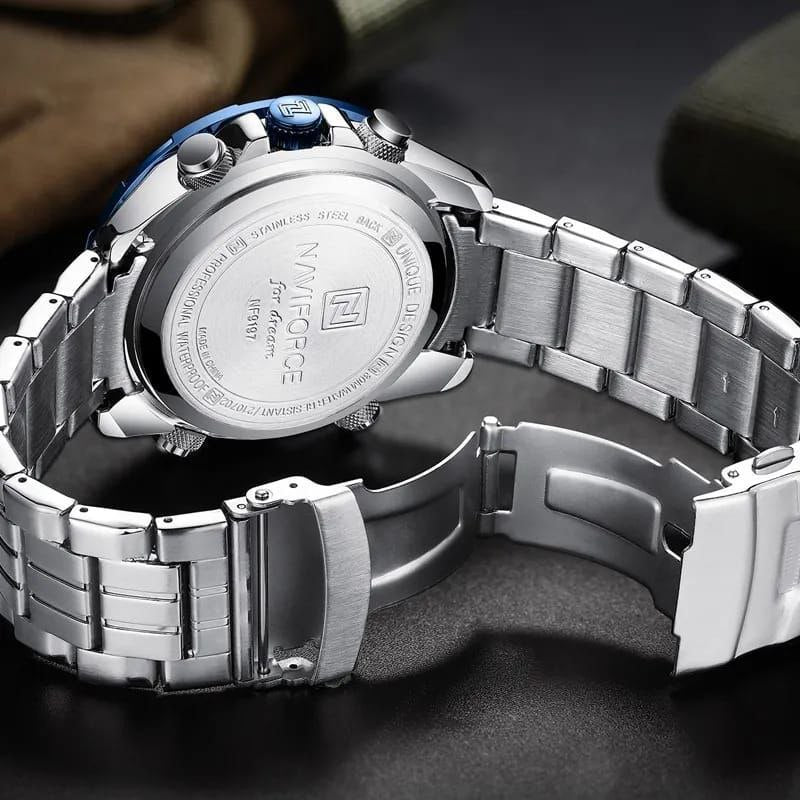 NAVIFORCE MEN NF 9171 SILVER DUAL DISPLAY WATER RESISTANT 30 ATM STAINLESS STEEL