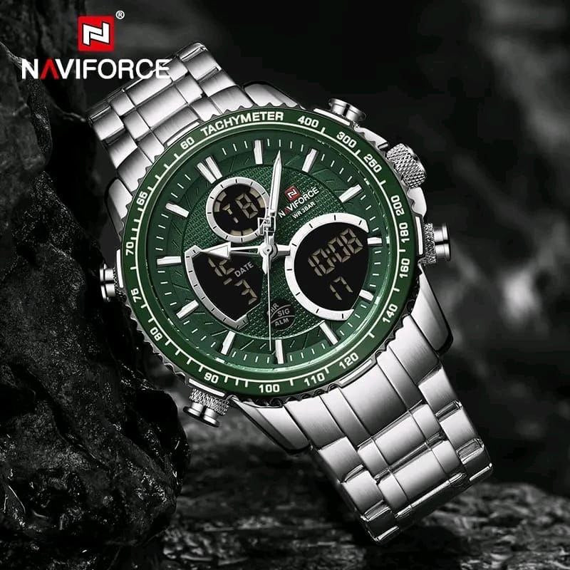 MEN NAVIFORCE NF 9182 ANALOGUE&DIGITAL DISPLAY WATER RESISTANT 30 ATM SILVER GREEN SILVER BLUE