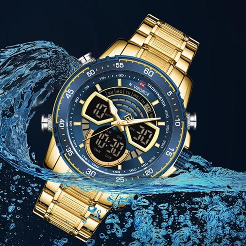MEN NAVIFORCE NF 9189 ANALOGUE&DIGITAL DISPLAY WATER RESISTANT 30 ATM GOLD BLUE
