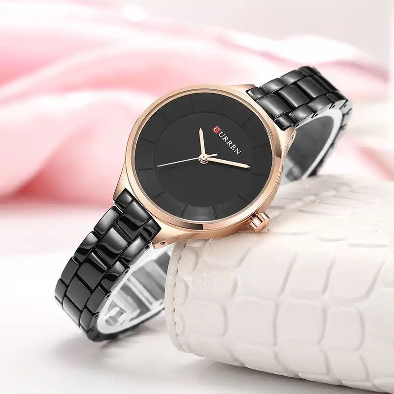 LADIES CURREN 9015 BLACK ROSE GOLD YELLOW GOLD