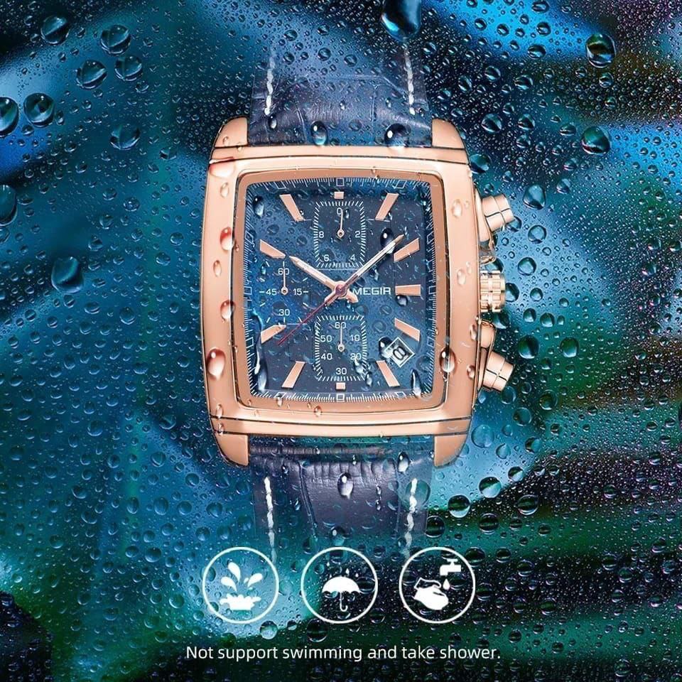 MEGIR LEATHER WATCH + BRANDED BOX DATE DISPLAY BATTERY POWERED CHRONOGRAPH MOVEMENT LUMINOUS ARMS