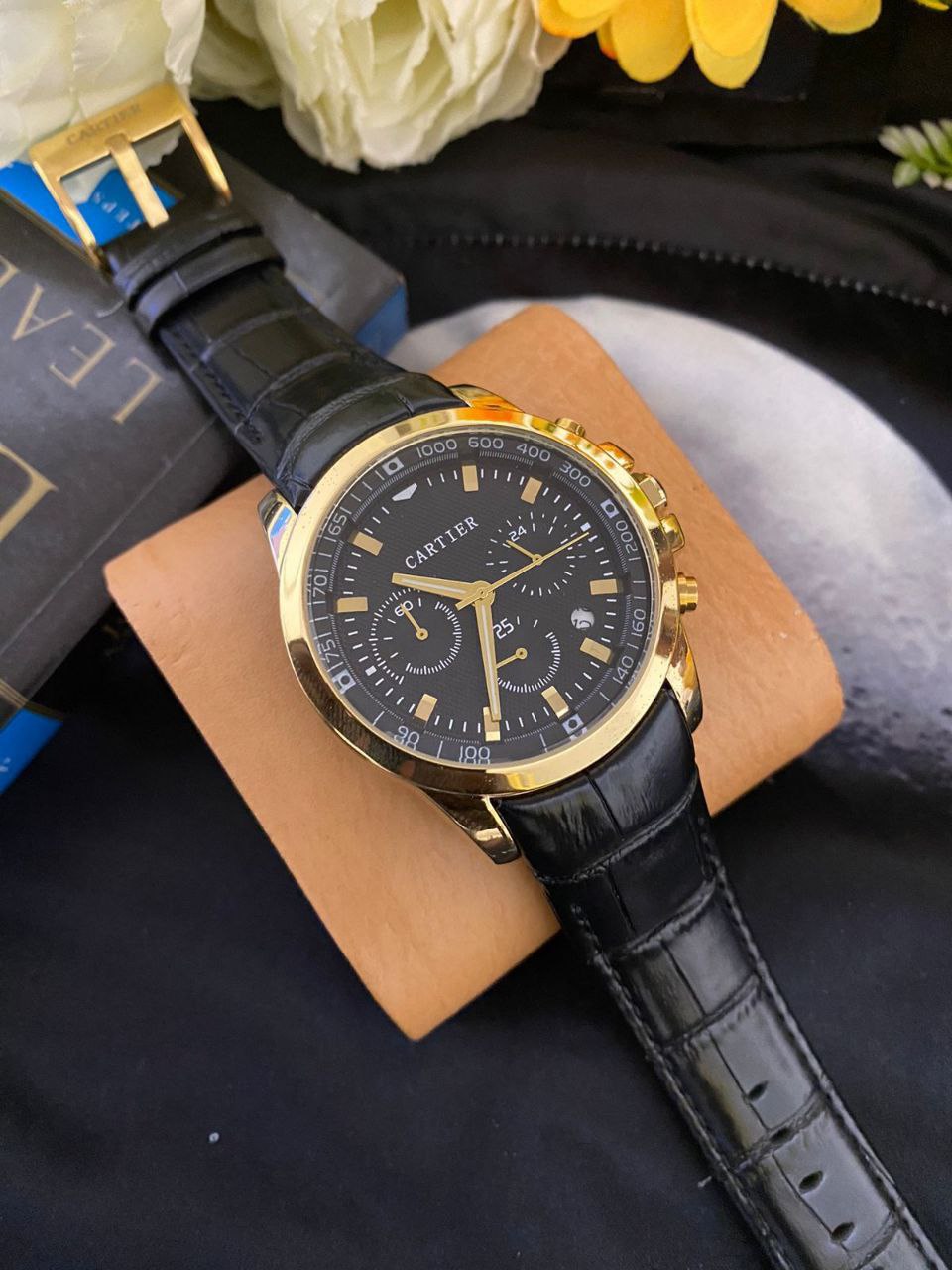 CARTIER CHRONOGRAPH DATE DISPLAY LEATHER STRAP