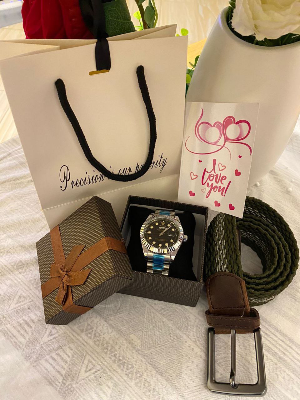 FATHERS DAY GIFT LDEAS ROLEX WATCH GIFT BAG 100 WOOVEN BELT 500 BANGLE 300 BOX 100 GIFT CARD 50 TOTAL