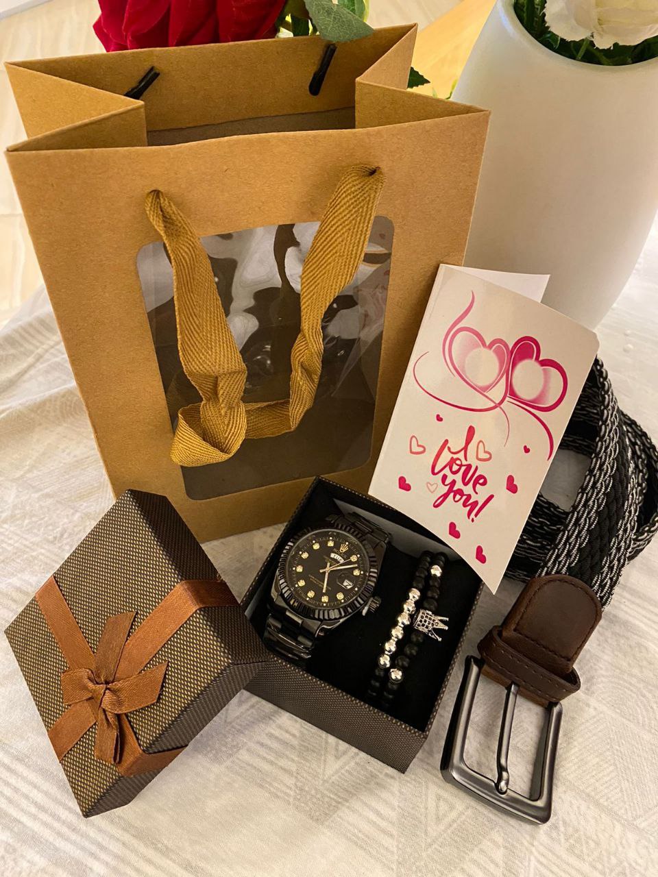 FATHERS DAY GIFT LDEAS ROLEX WATCH GIFT BAG 100 WOOVEN BELT 500 BANGLE 300 BOX 100 GIFT CARD 50 TOTAL