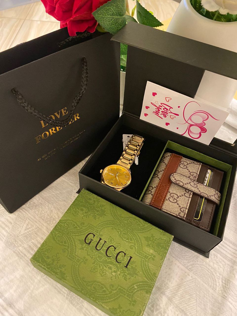 FATHERS DAY GIFT IDEAS WATCH 1800 CARD HOLDER 1000 BANGLE 300 BOX,BAG,CARD 500 TOTAL 3600