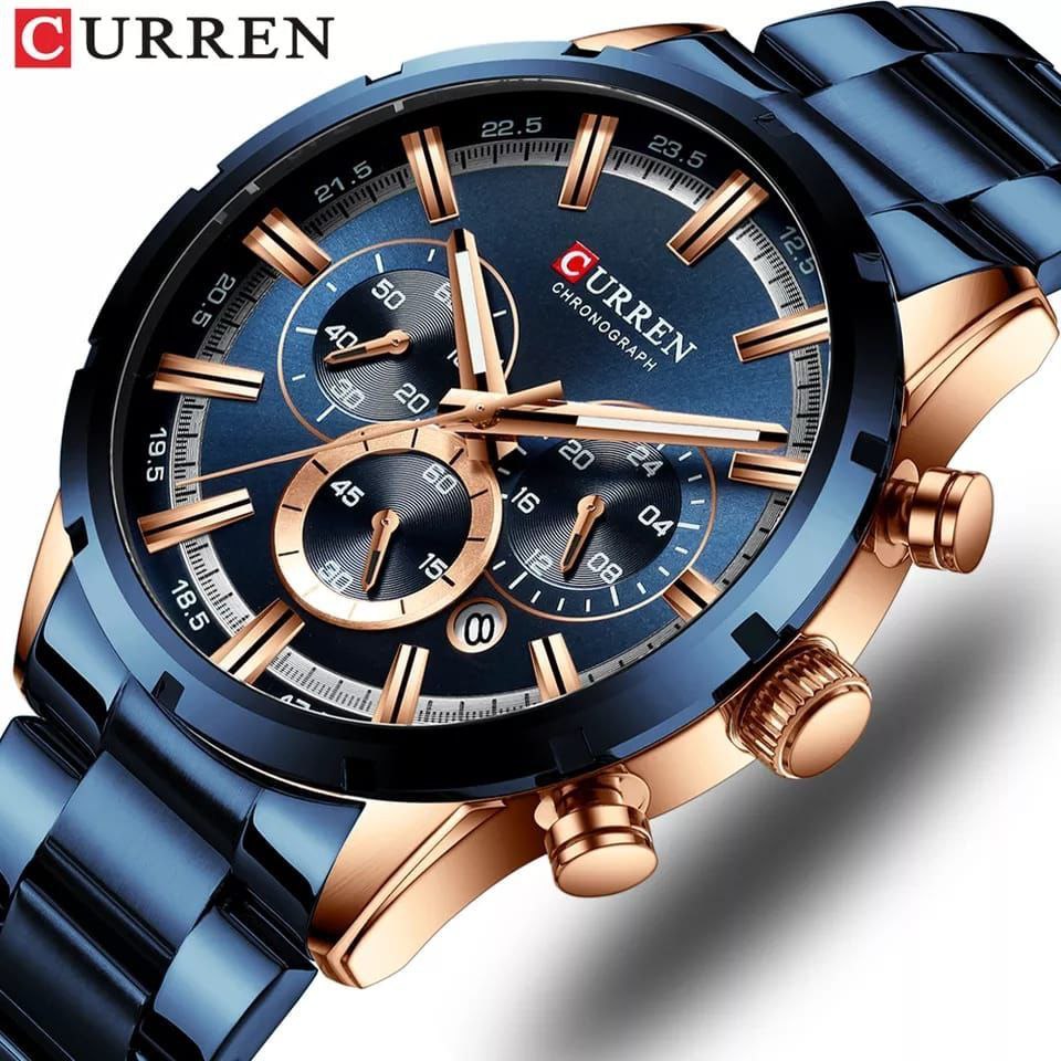 GENTS CURREN 8355 CHRONOGRAPH DATE DISPLAY WATER RESISTANT STAINLESS STEEL BLUE CURREN BRANDED BOX