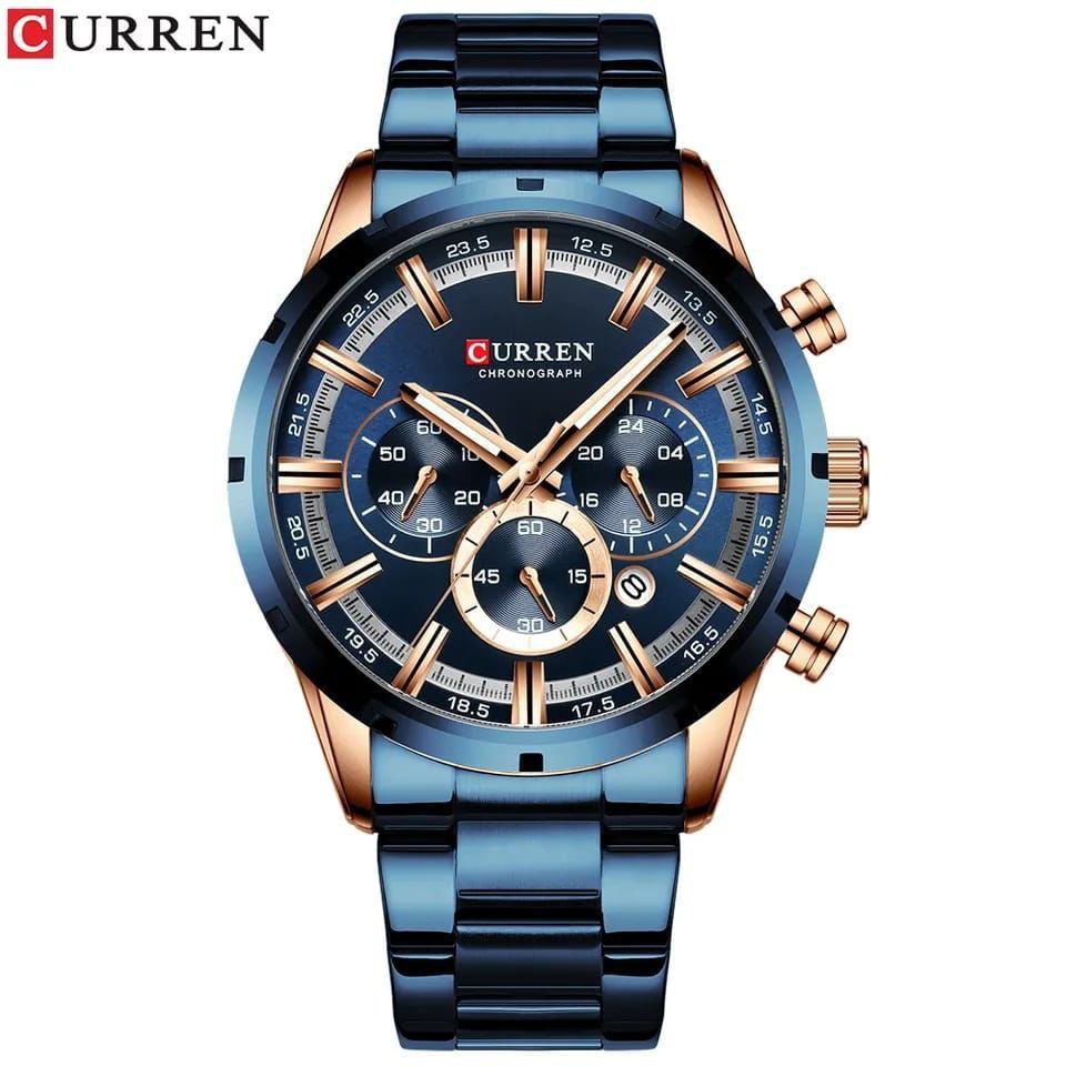 GENTS CURREN 8355 CHRONOGRAPH DATE DISPLAY WATER RESISTANT STAINLESS STEEL BLUE CURREN BRANDED BOX