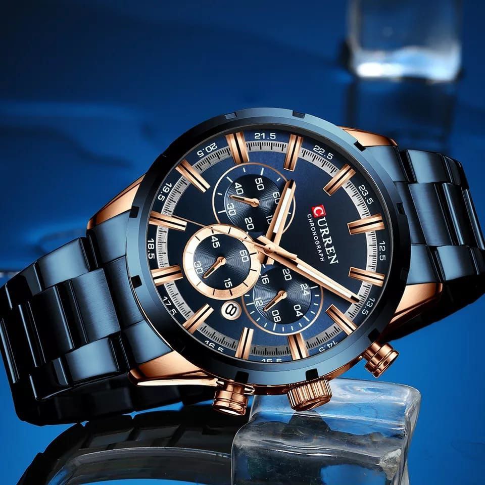 GENTS CURREN 8355 CHRONOGRAPH DATE DISPLAY WATER RESISTANT STAINLESS STEEL BLUE CURREN BRANDED BOX