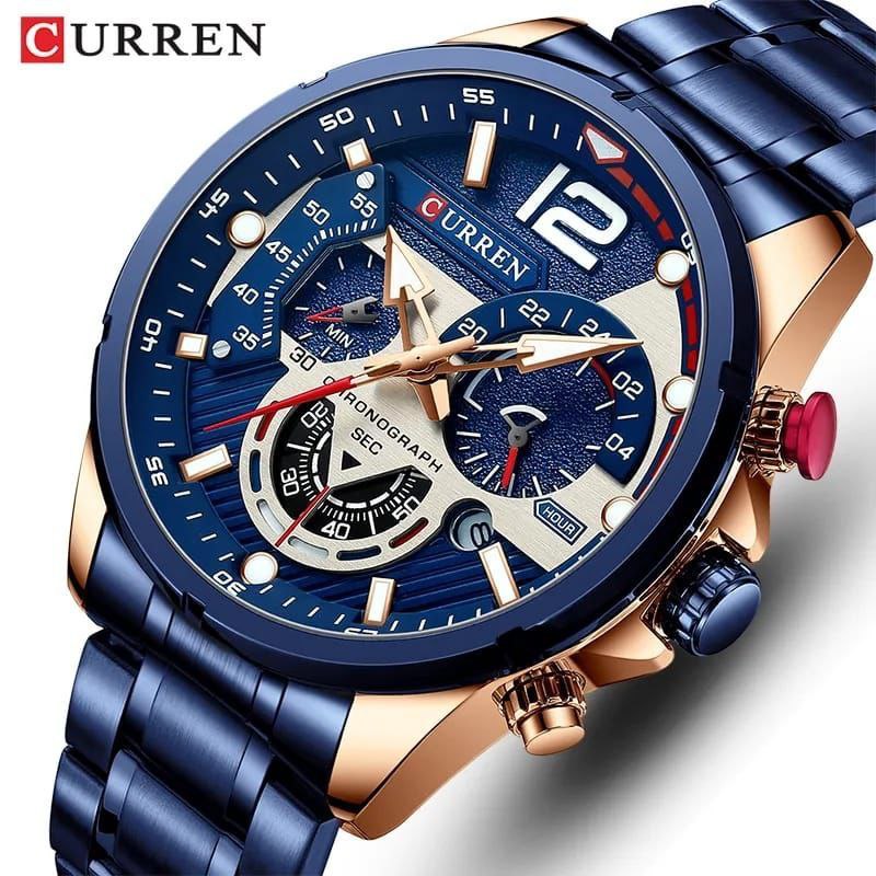 GENTS CURREN 8395 CHRONOGRAPH DATE DISPLAY WATER RESISTANT STAINLESS STEEL LUMINOUS DIAL BLACK GREEN BLUE CURREN BRANDED BOX
