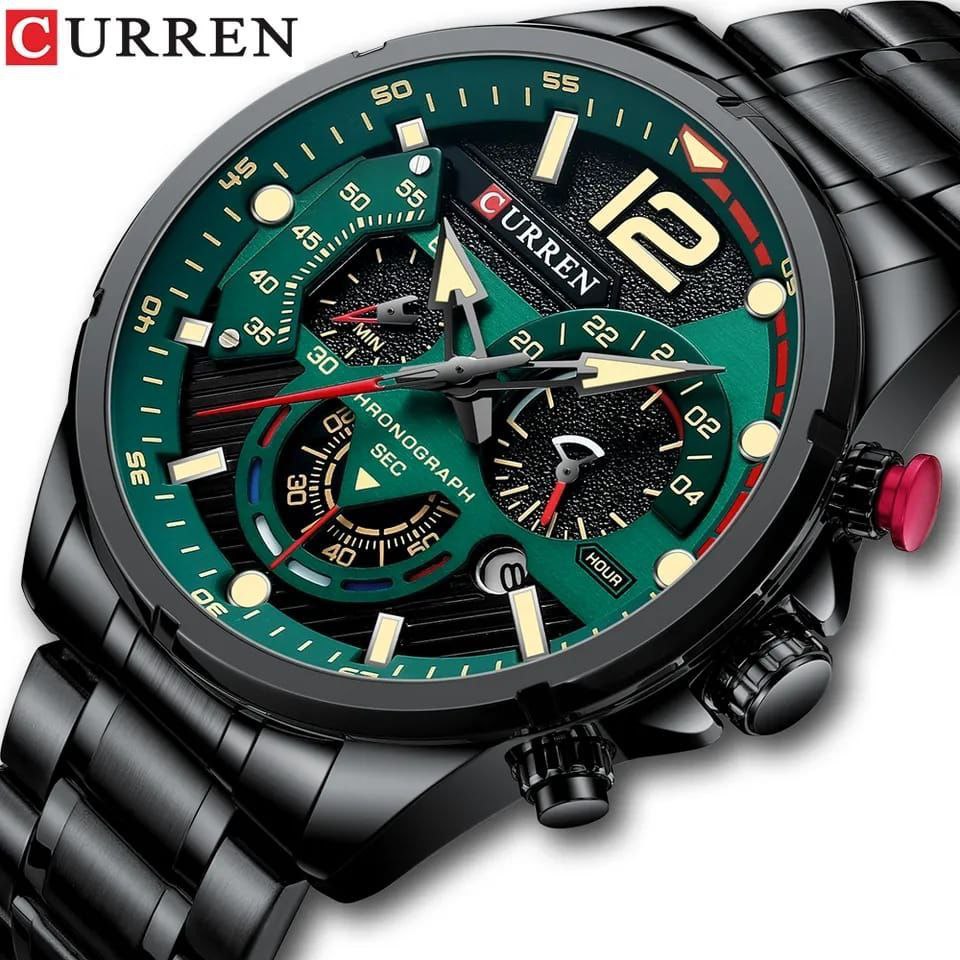 GENTS CURREN 8395 CHRONOGRAPH DATE DISPLAY WATER RESISTANT STAINLESS STEEL LUMINOUS DIAL BLACK GREEN BLUE CURREN BRANDED BOX