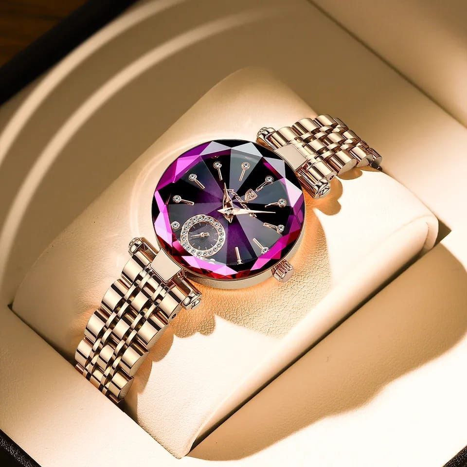 POEDAGAR LADIES 719 PURPLE WINE BLUE GREEN WATER RESISTANT STAINLESS STEEL BATTERY POWERED