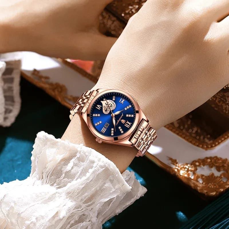 POEDAGAR LADIES WATCH ROSE BLUE ROSE RED DATE DISPLAY WATER RESISTANT