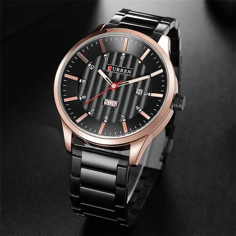 CURREN 8316 DAY AND DATE DISPLAY WATER RESISTANT GOLD BLACK CURREN BRANDED BOX