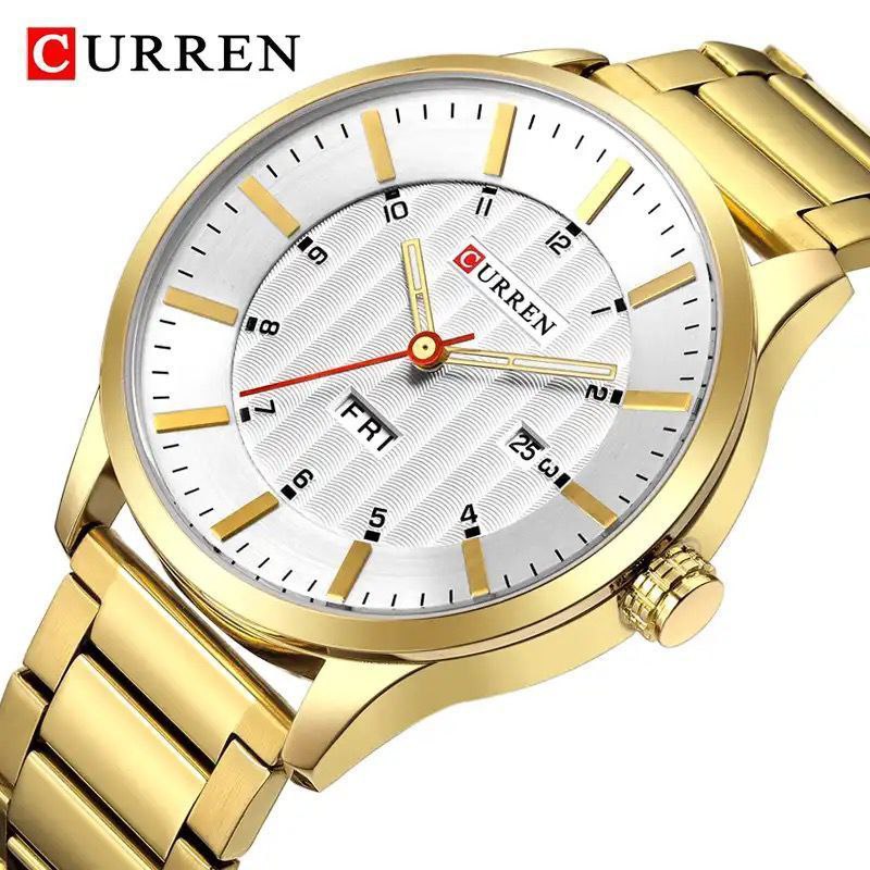 CURREN 8316 DAY AND DATE DISPLAY WATER RESISTANT GOLD BLACK CURREN BRANDED BOX