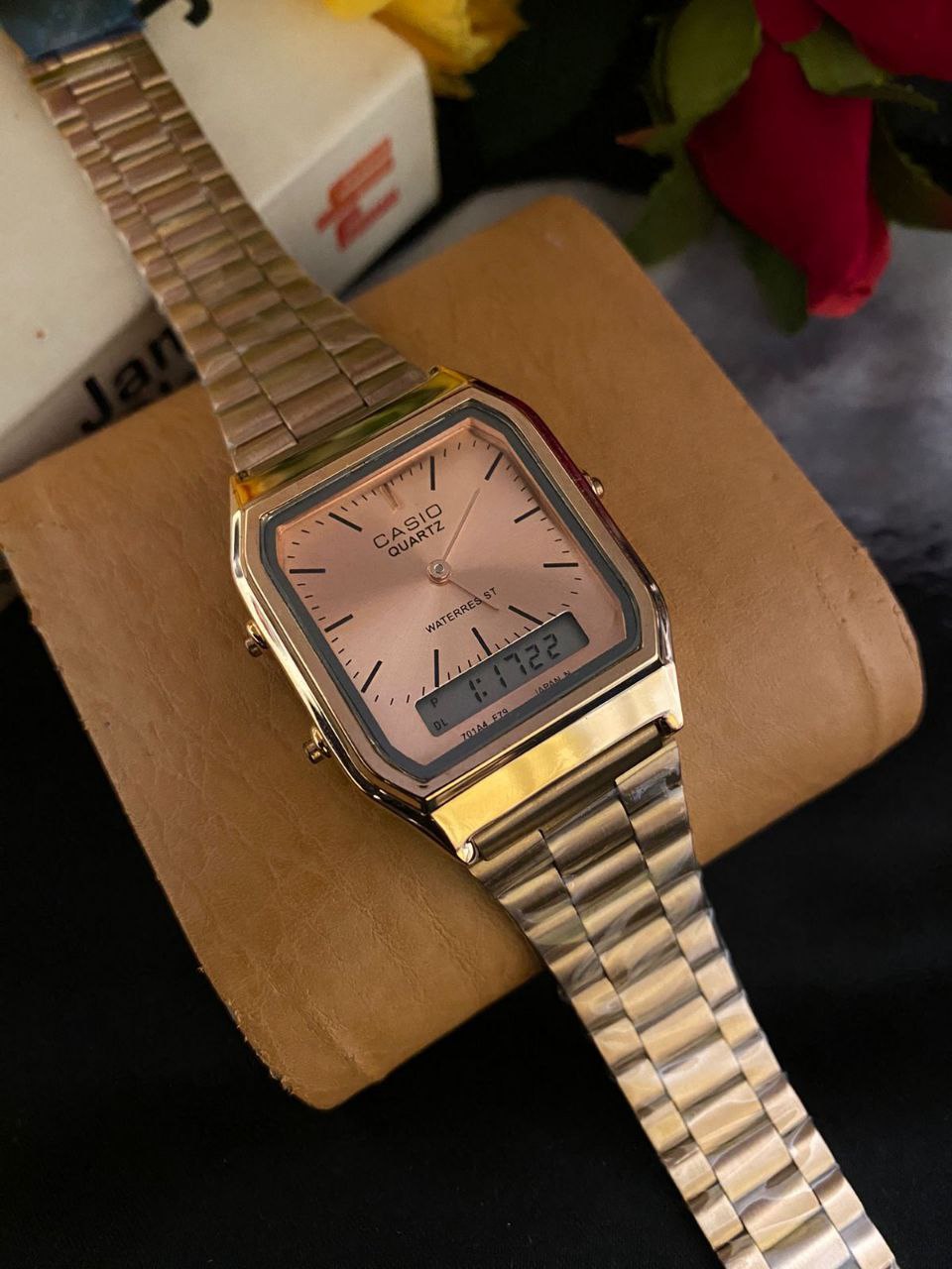 !!!! CASIO DUAL TIME UNISEX WATER RESISTANT ROSE GOLD YELLOW GOLD BLACK BLACK TWO TONE SILVER CASIO BRANDED BOX