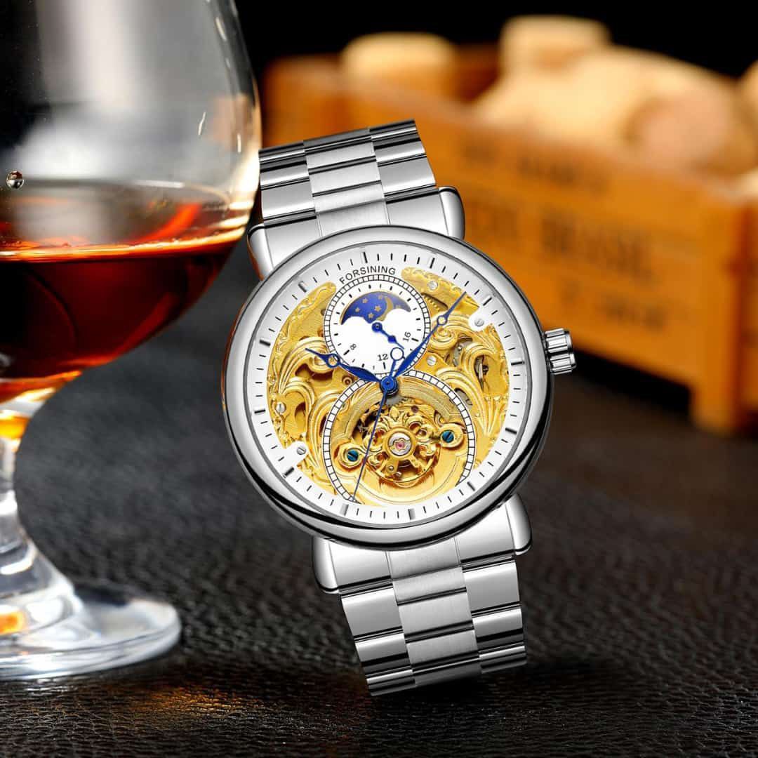FORSINING AUTOMATIC GENTS WATCH AUTOMATIC MOVEMENT WATER RESISTANT SKELETON DESIGN