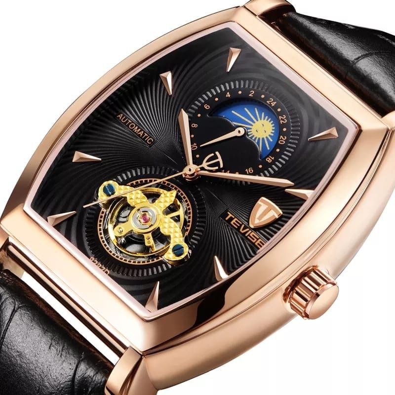 TEVISE AUTOMATIC GENTS WATCH YEAR DISPLAY MONTH DISPLAY DAY&DATE DISPLAY LUMINOUS TOURBILLON MACHINE BROWN