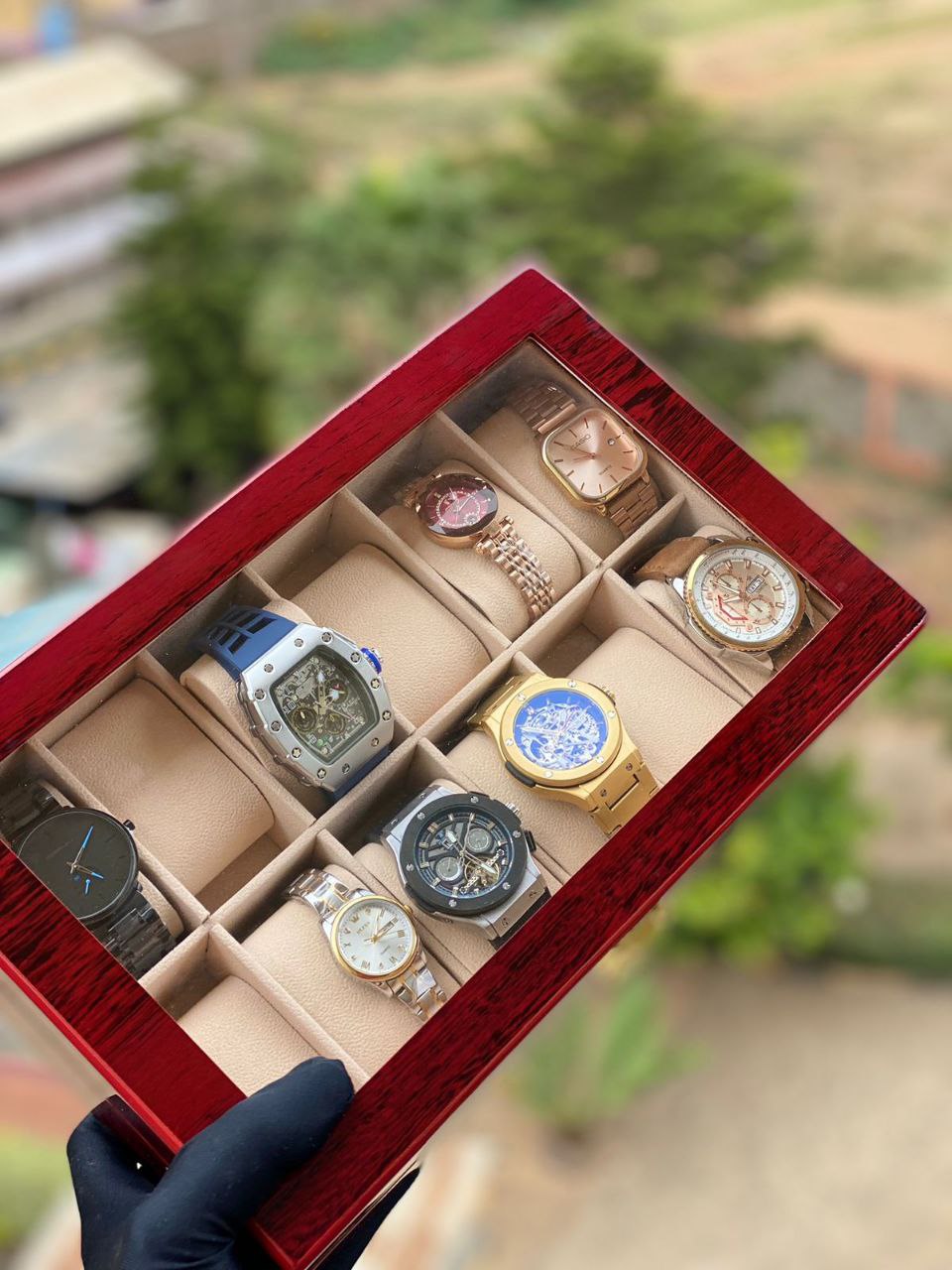 12 SLOTS WOODEN WATCH ORGANIZER HIGH QUALITY