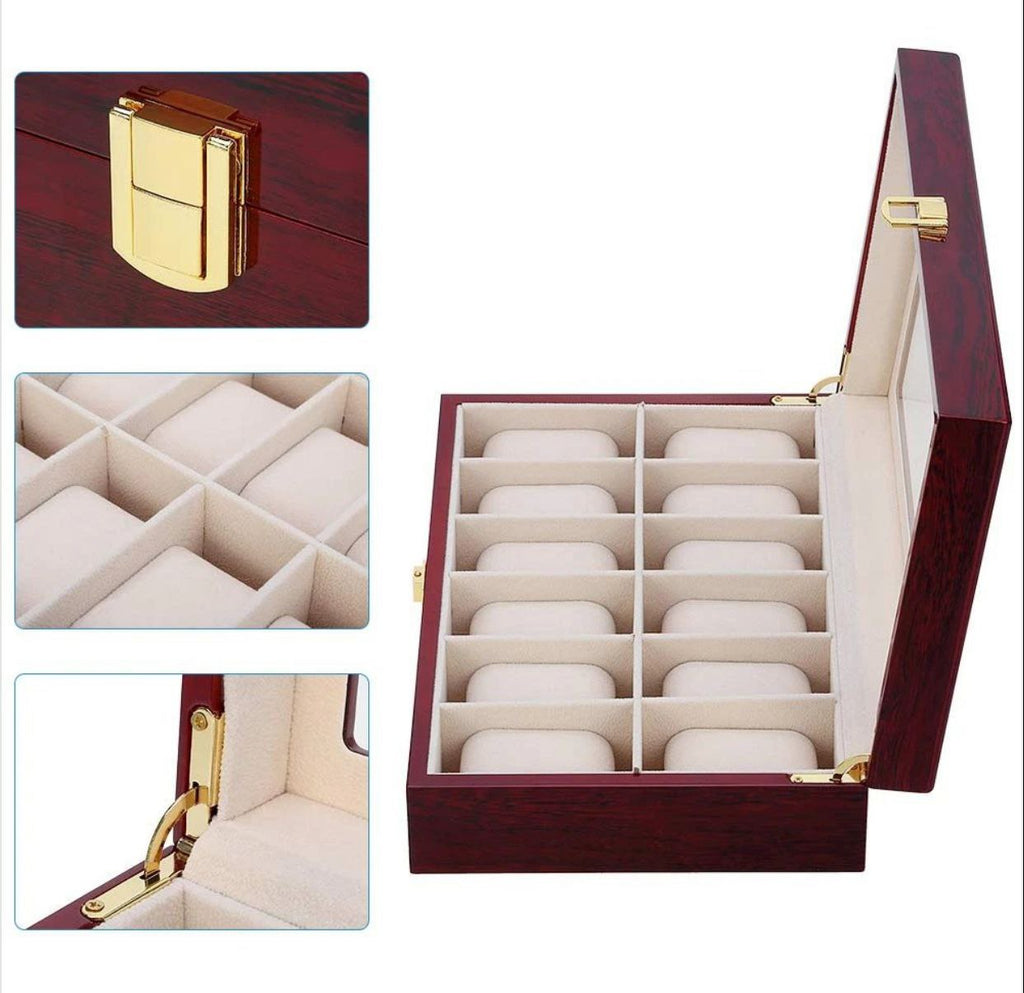 12 SLOTS WOODEN WATCH ORGANIZER HIGH QUALITY