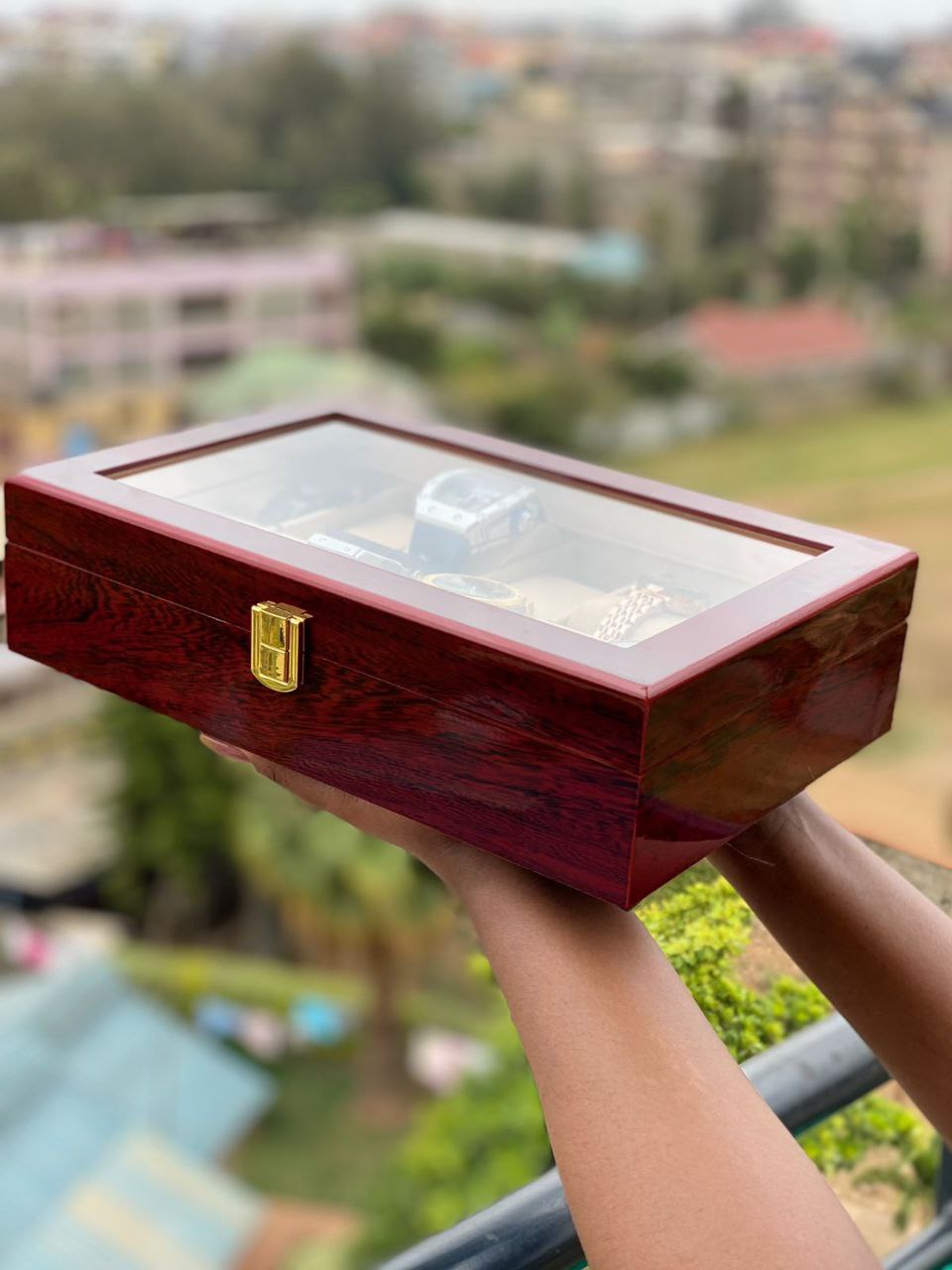 12 SLOTS WOODEN WATCH ORGANIZER HIGH QUALITY