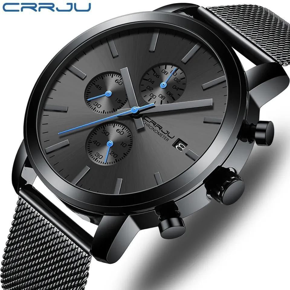 CRRJU GENTS WATCH CHRONOGRAPH MOVEMENT DATE DISPLAY WATER RESISTANT BATTERY POWERED ADJUSTABLE MESH STRAP