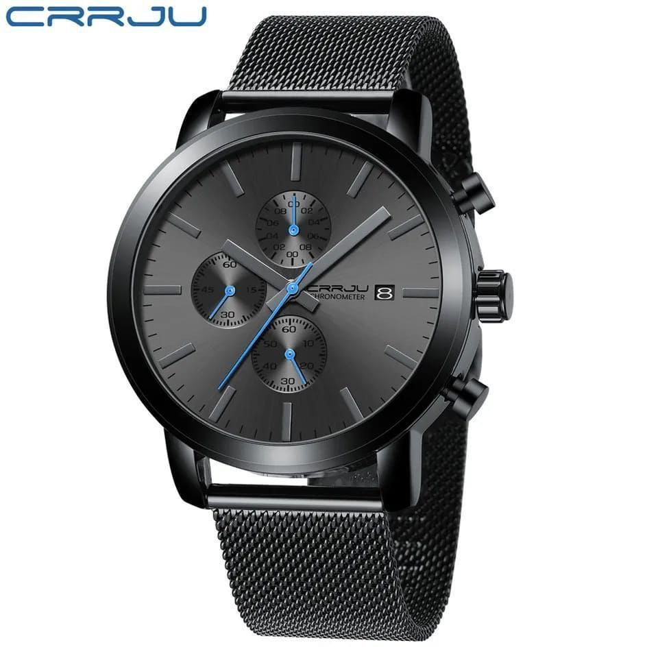 CRRJU GENTS WATCH CHRONOGRAPH MOVEMENT DATE DISPLAY WATER RESISTANT BATTERY POWERED ADJUSTABLE MESH STRAP