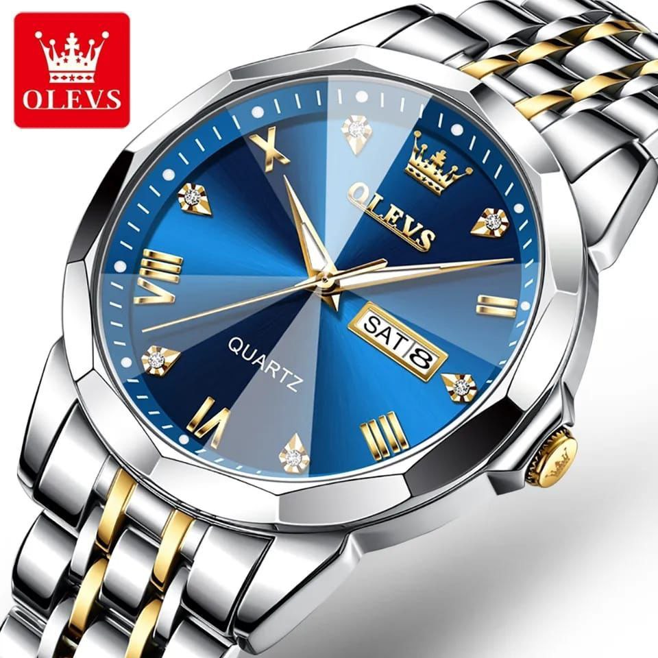 OLEVS MEN WATCH DAY AND DATE DISPLAY STAINLESS STEEL WATER RESISTANT LUMINOUS FUNCTION