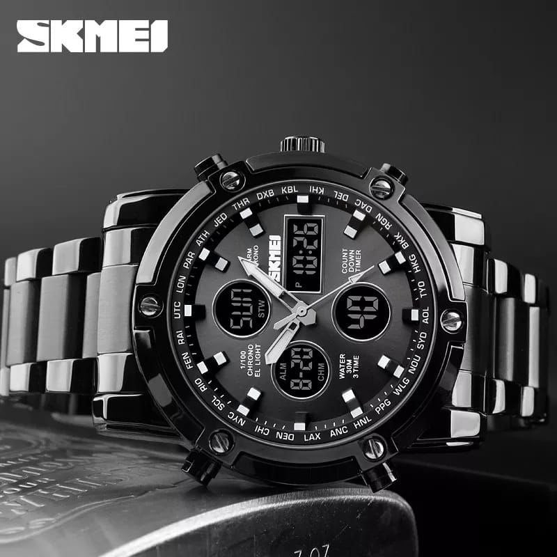 ## SKMEI GENTS WATCH 1389 ANALOGUE&DIGITAL DISPLAY BATTERY POWERED WATER RESISTANT BLACK SILVER